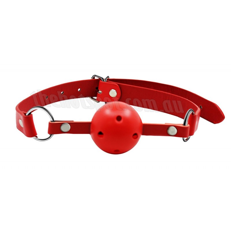 Breathable Bondage Leather Ball Gag by Adora - Red
